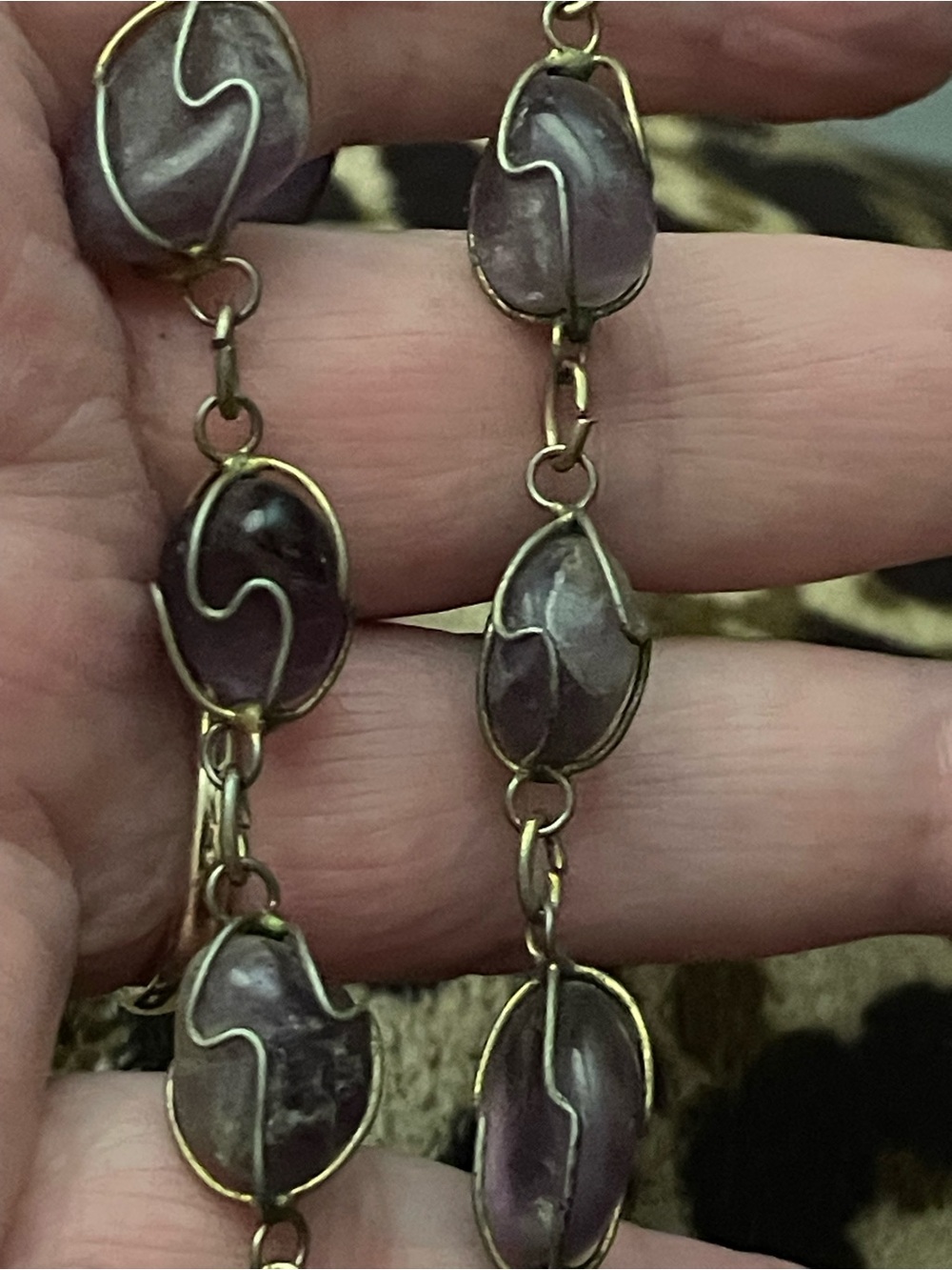 Amethyst Purple Wire-Wrapped Stone Necklace 34” - Picture 3 of 9